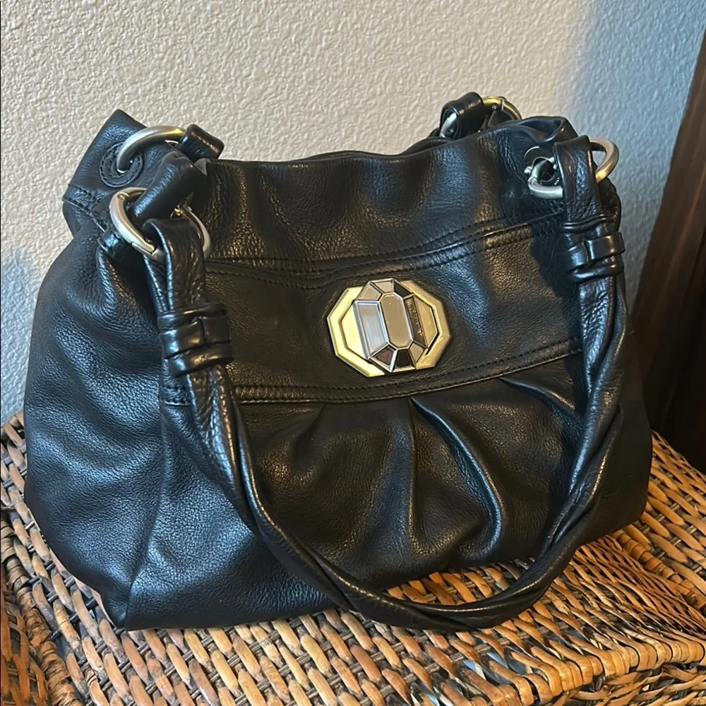 B.Makowsky Black Slouchy Shoulder Bag with Silver Hardware. - Picture 4 of 15